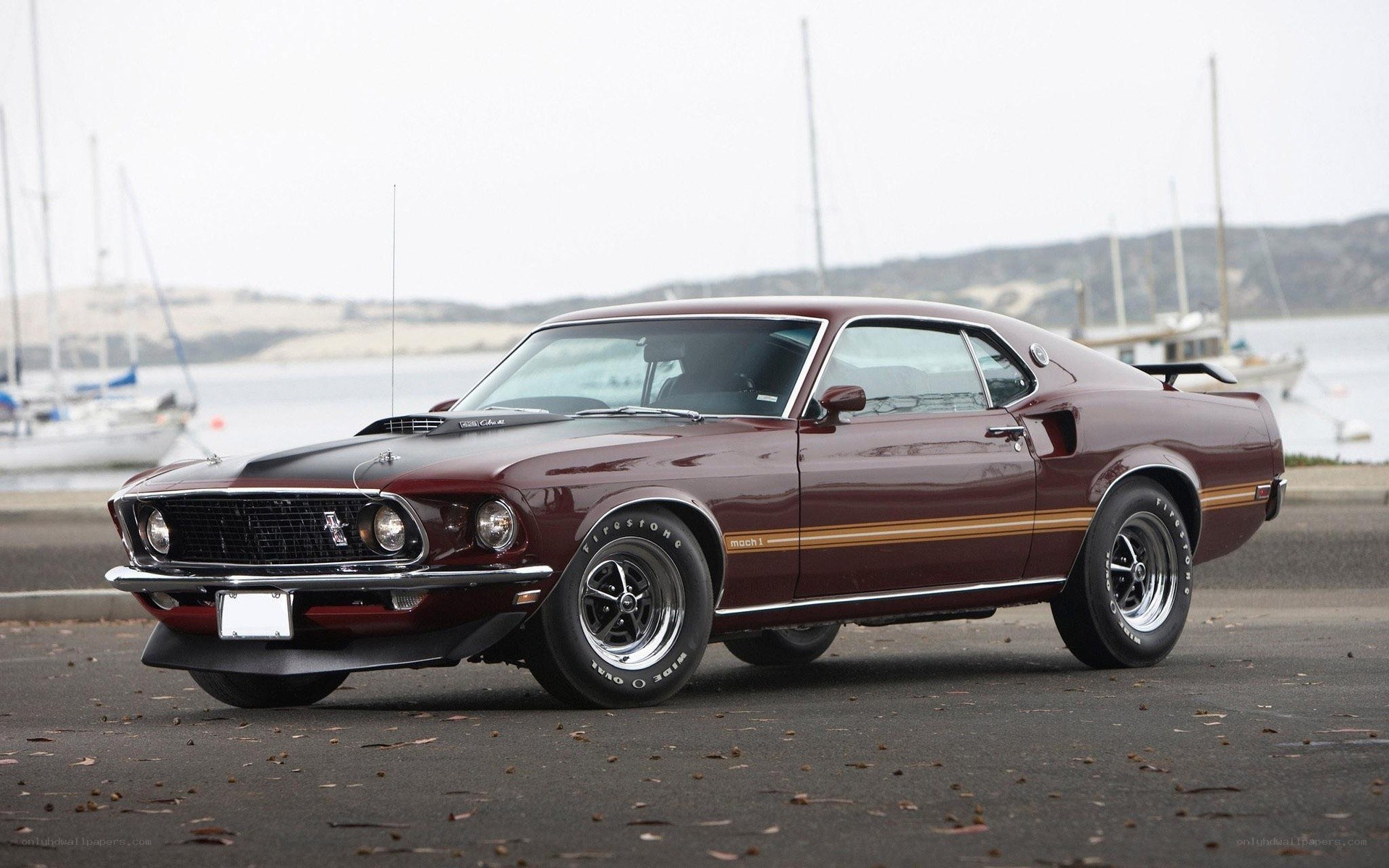 Maroon classic muscle car