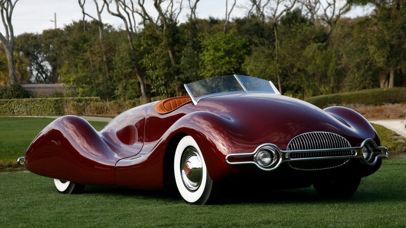 Maroon Concept Car — Serene, Afternoon, Photograph, Grass