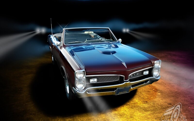 Maroon Convertible Car — Dramatic, Night, Digital Art