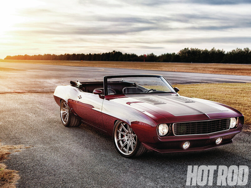 Maroon Convertible Car — Dramatic, Sunset