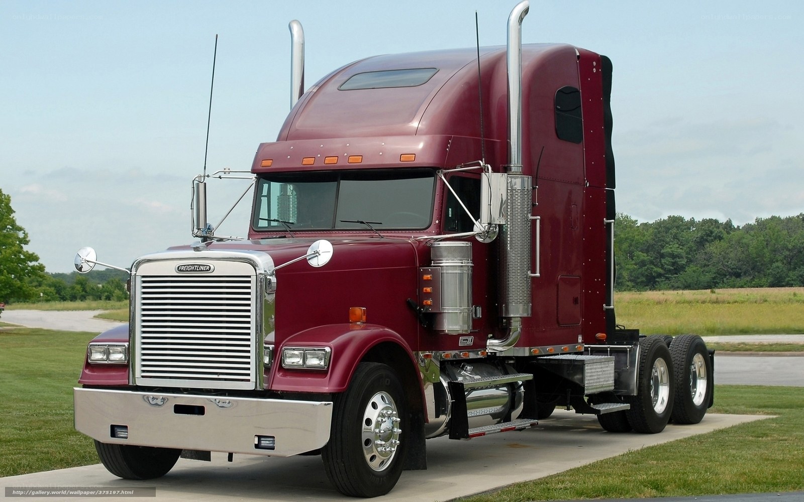 Maroon Freightliner semi-truck