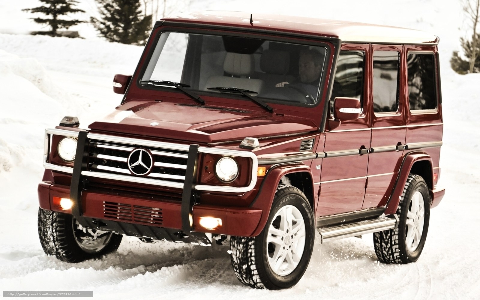 Maroon G-Wagon in snow
