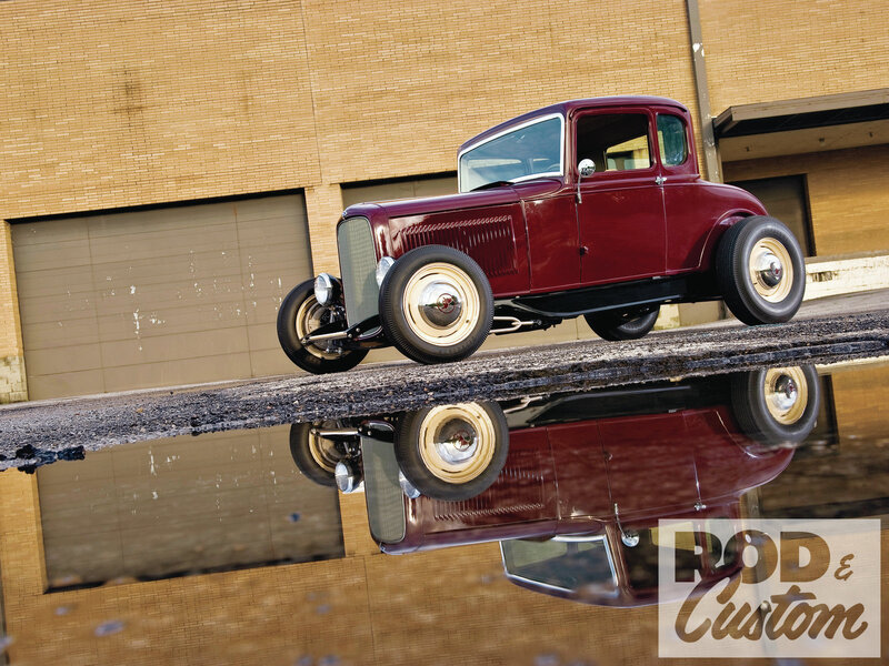 Maroon Hot Rod Car — Dramatic, Afternoon