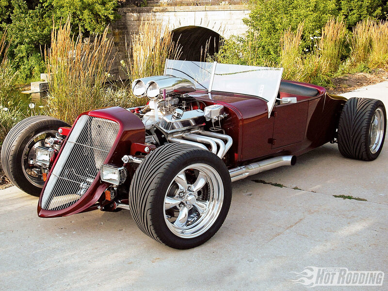 Maroon hot rod car