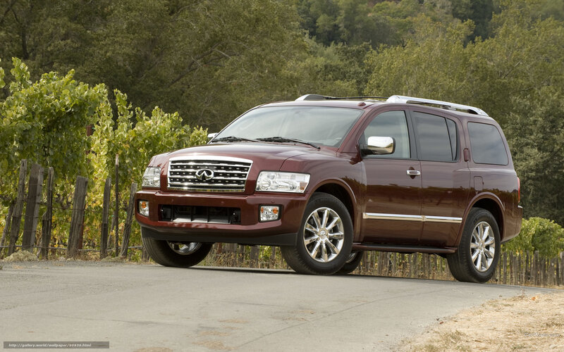 Maroon Infiniti QX56 in vineyard