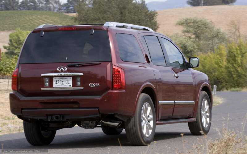 Maroon Infiniti QX56 on a country road