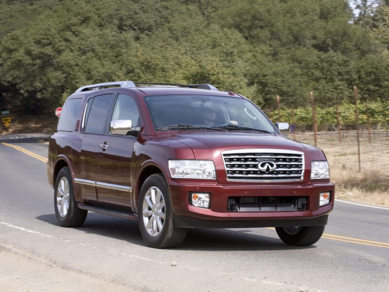 Maroon Infiniti QX56 on a road