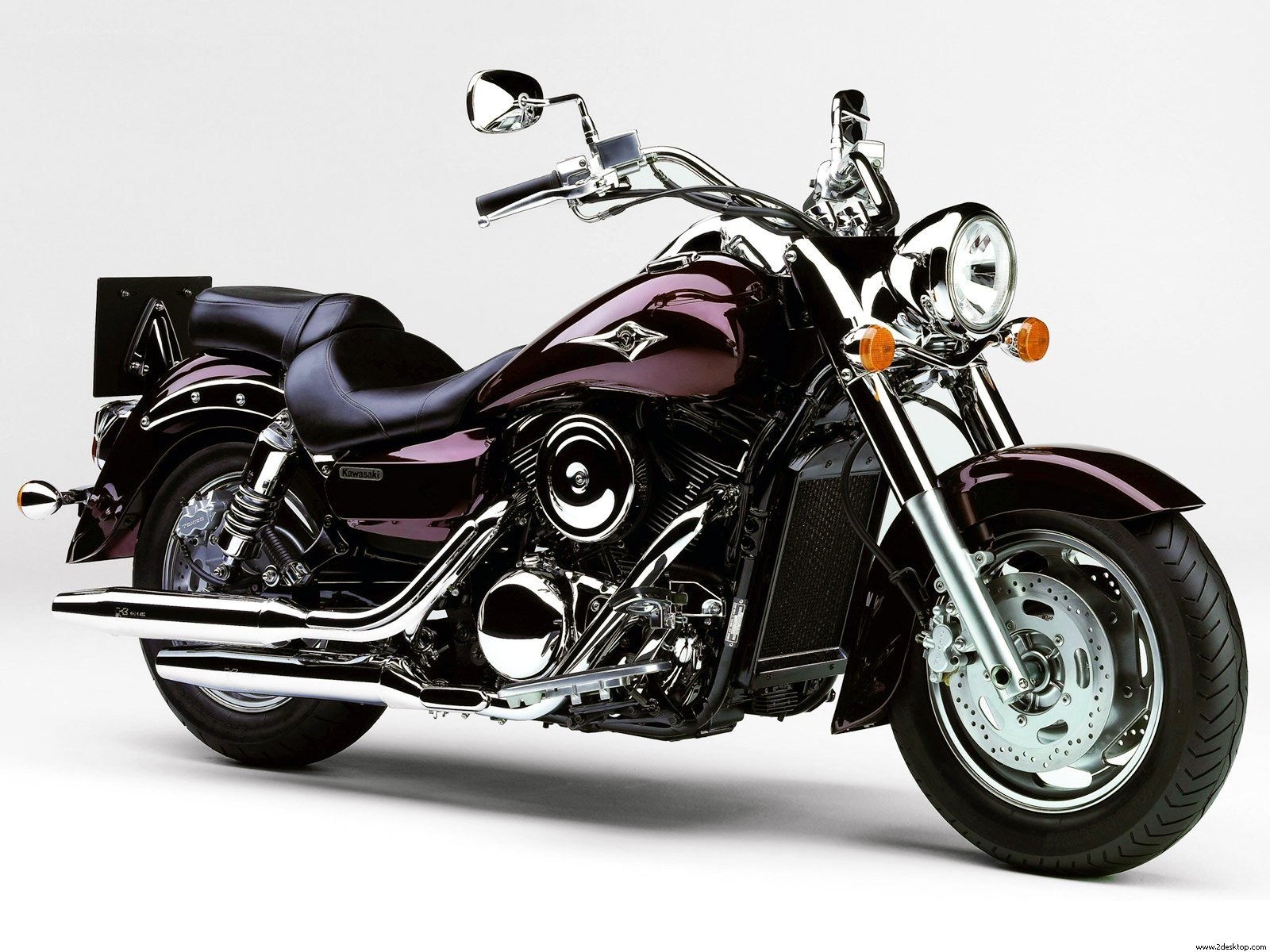 Maroon Kawasaki cruiser motorcycle