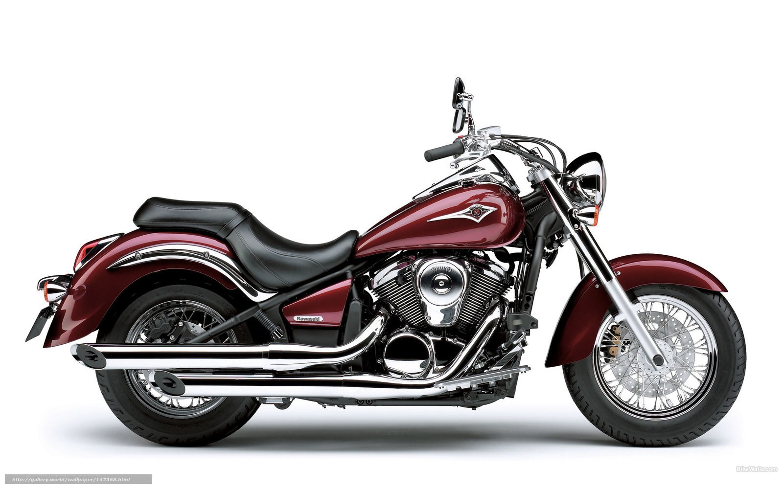 Maroon Kawasaki cruiser motorcycle