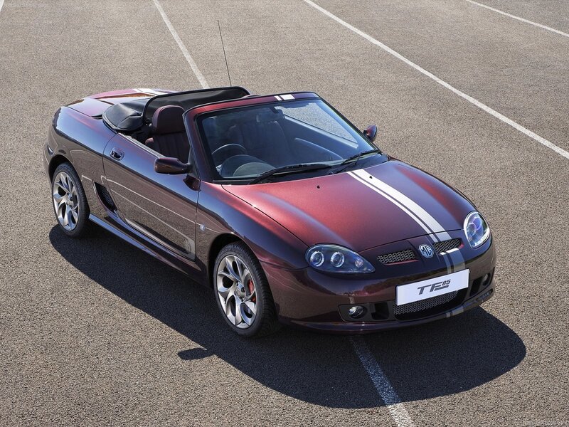 Maroon MG TF85 convertible