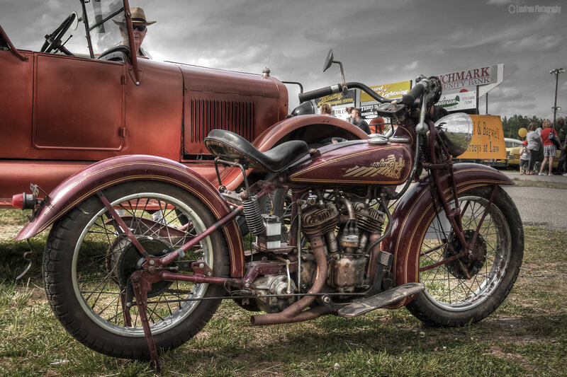 Maroon Motorcycle with Sidecar — Dramatic