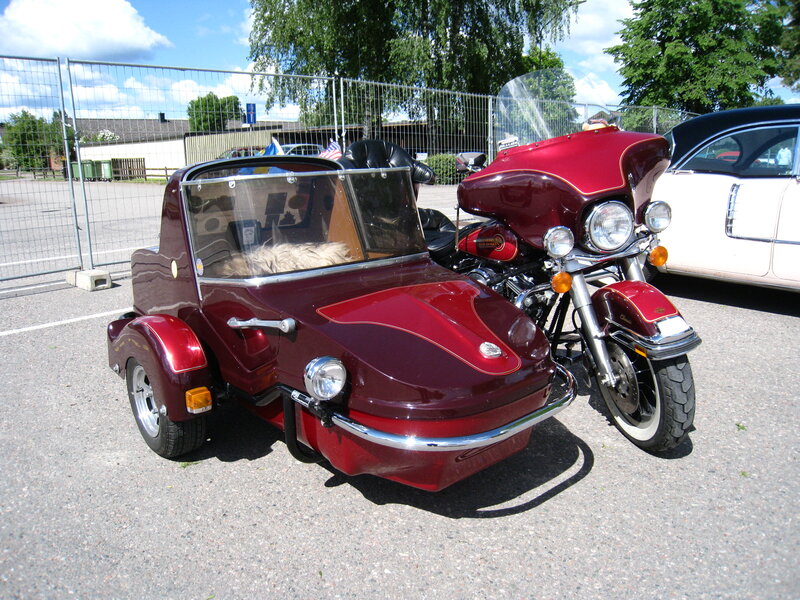Maroon Motorcycle with Sidecar