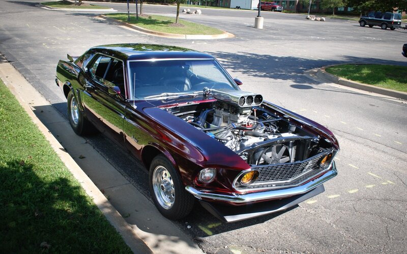 Maroon Muscle Car — Calm, Afternoon, Photograph, Engine