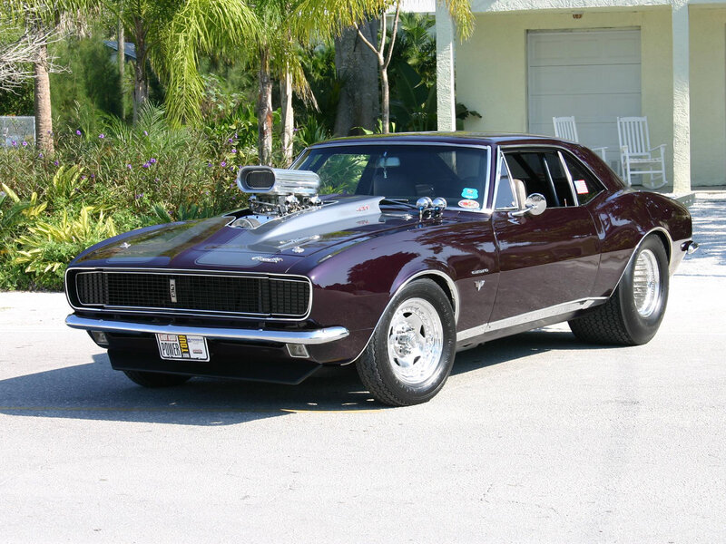 Maroon Muscle Car — Calm, Afternoon, Photograph, Palm Trees
