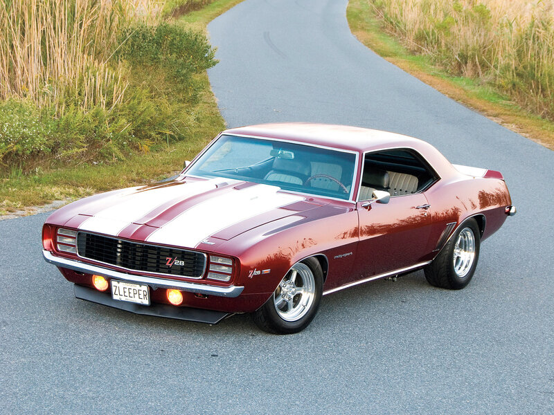 Maroon Muscle Car — Calm, Afternoon, Photograph, Road, Grass