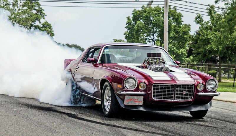 Maroon Muscle Car — Dramatic, Afternoon