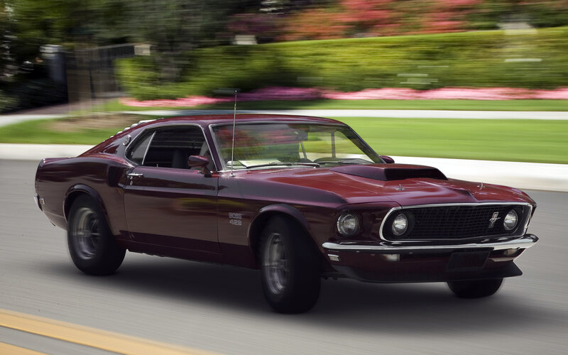 Maroon Muscle Car — Dynamic, Afternoon, Photograph, Road