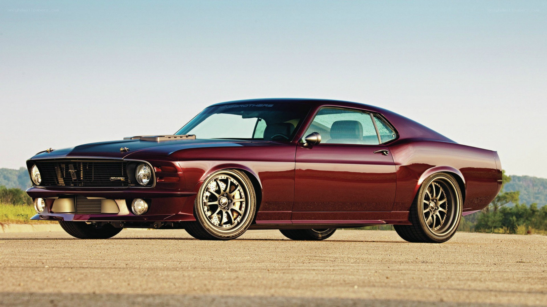 maroon muscle car