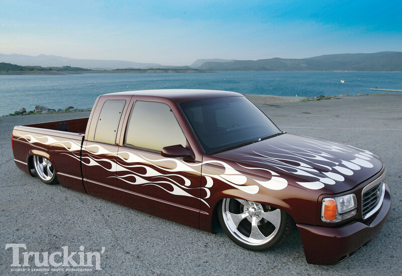 Maroon Pickup Truck — Brown