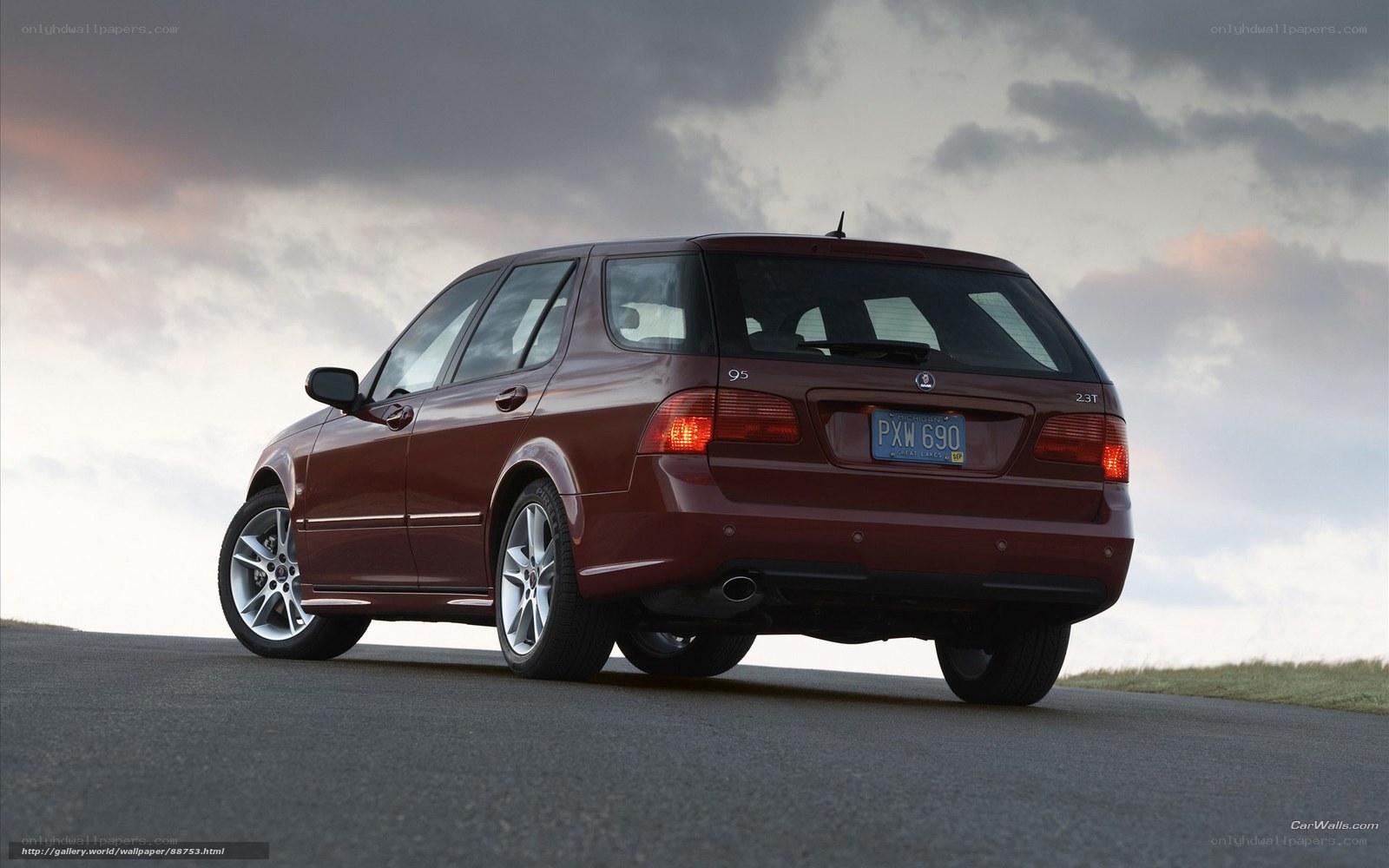 maroon saab 9-5 station wagon