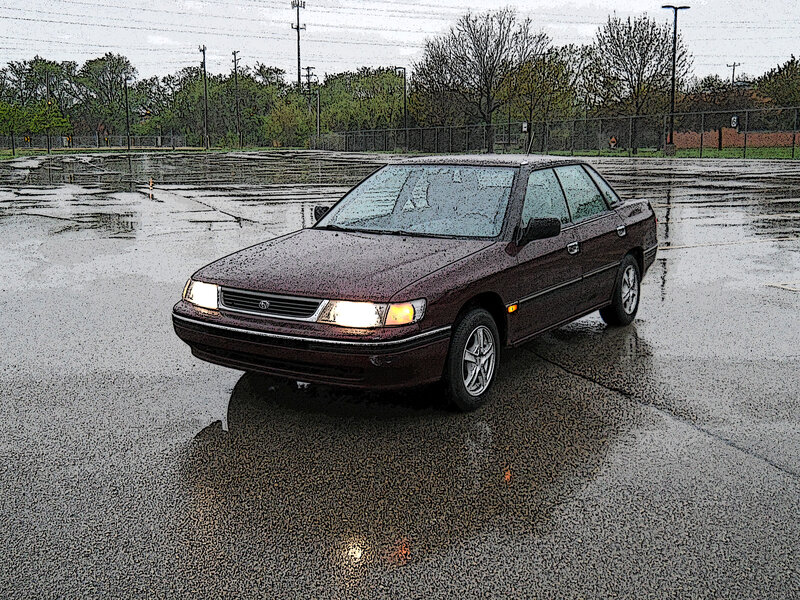 Maroon Sedan Car — Brown, Overcast