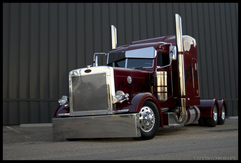 Maroon Semi-truck — Dramatic