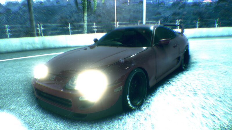 Maroon Sports Car — Calm, Night