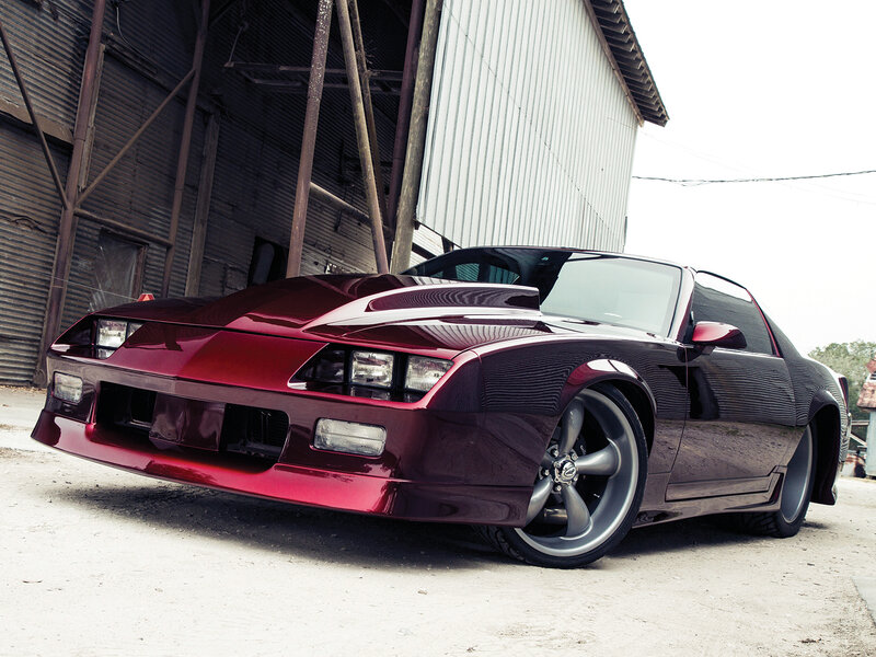 Maroon Sports Car — Dramatic, Afternoon