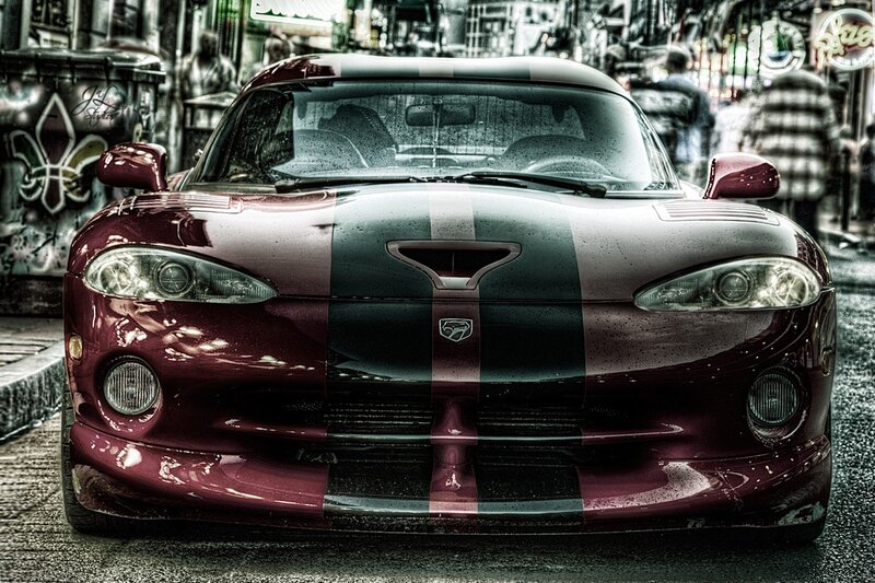 Maroon Sports Car — Dramatic, Night, Photograph