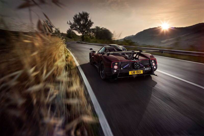 Maroon Sports Car — Dramatic, Sunrise
