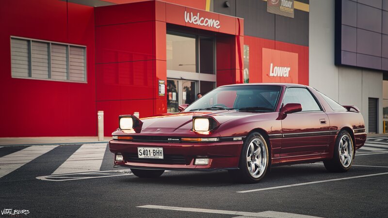 Maroon Sports Car — Red, Dramatic, Afternoon