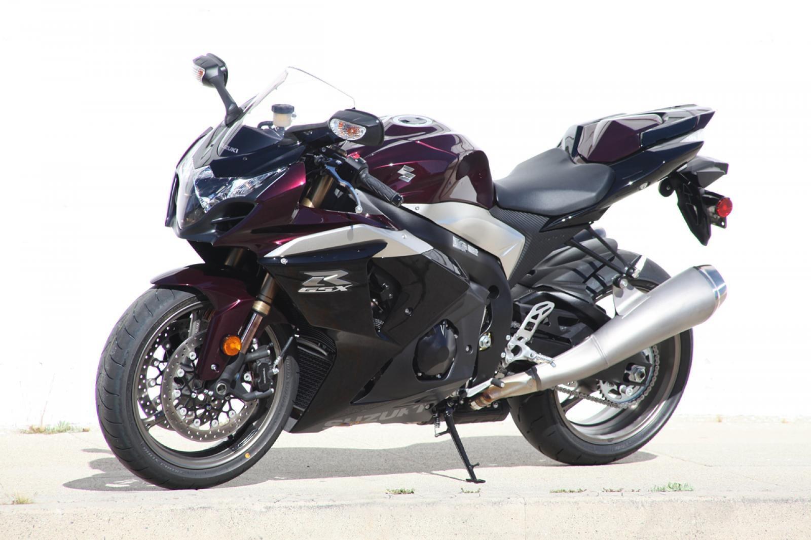 Maroon Suzuki GSX-R motorcycle