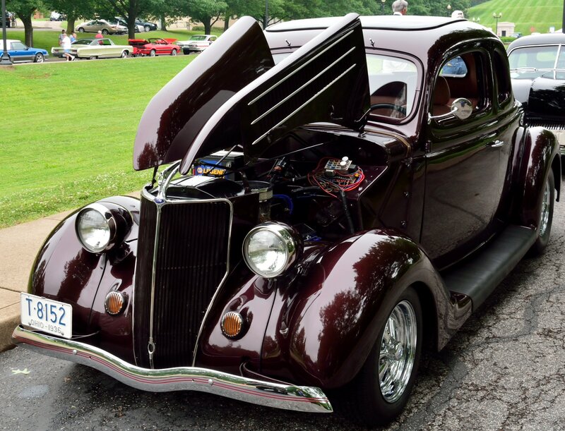 Maroon Vintage Car — Calm, Afternoon, Photograph, Car Show