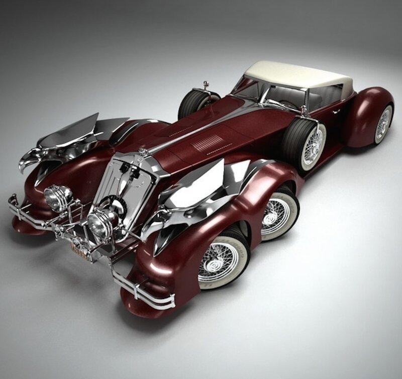 Maroon Vintage Car — Dramatic, 3d Render