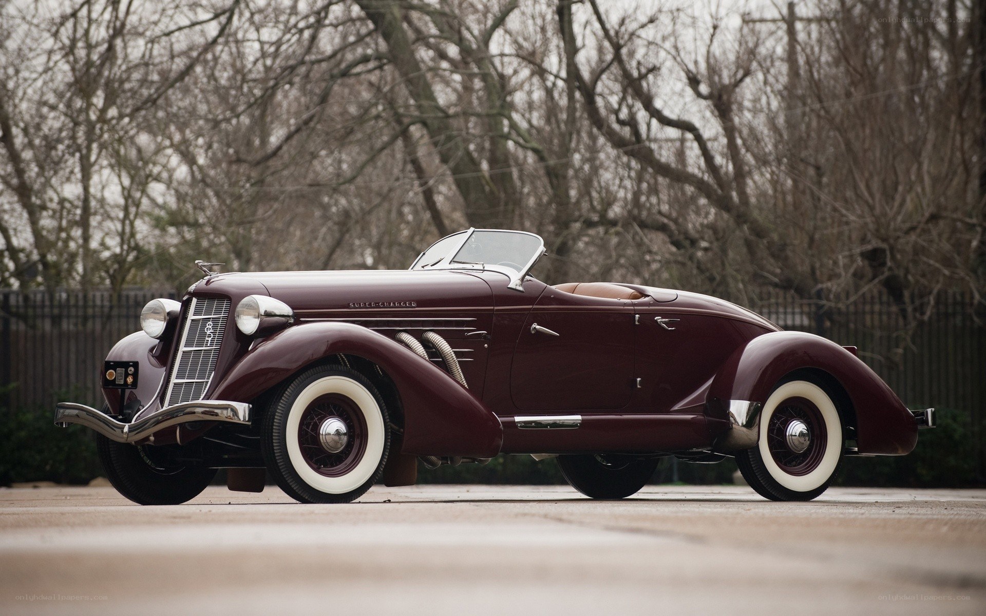 Maroon vintage convertible car