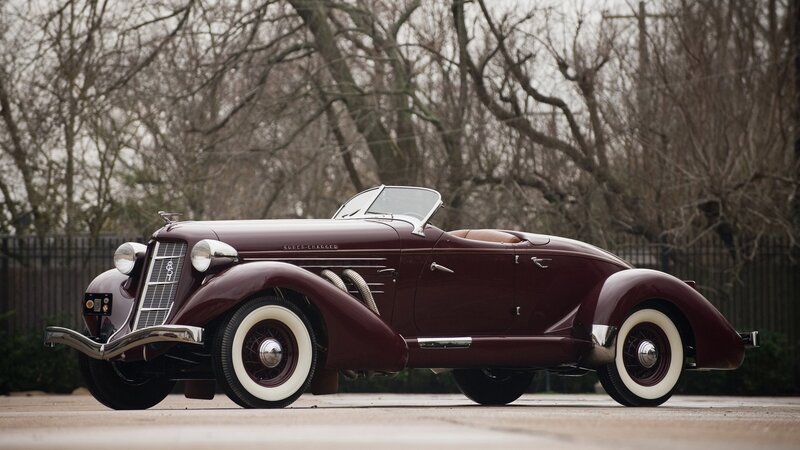 Maroon Vintage Convertible — Serene, Autumn, Photograph
