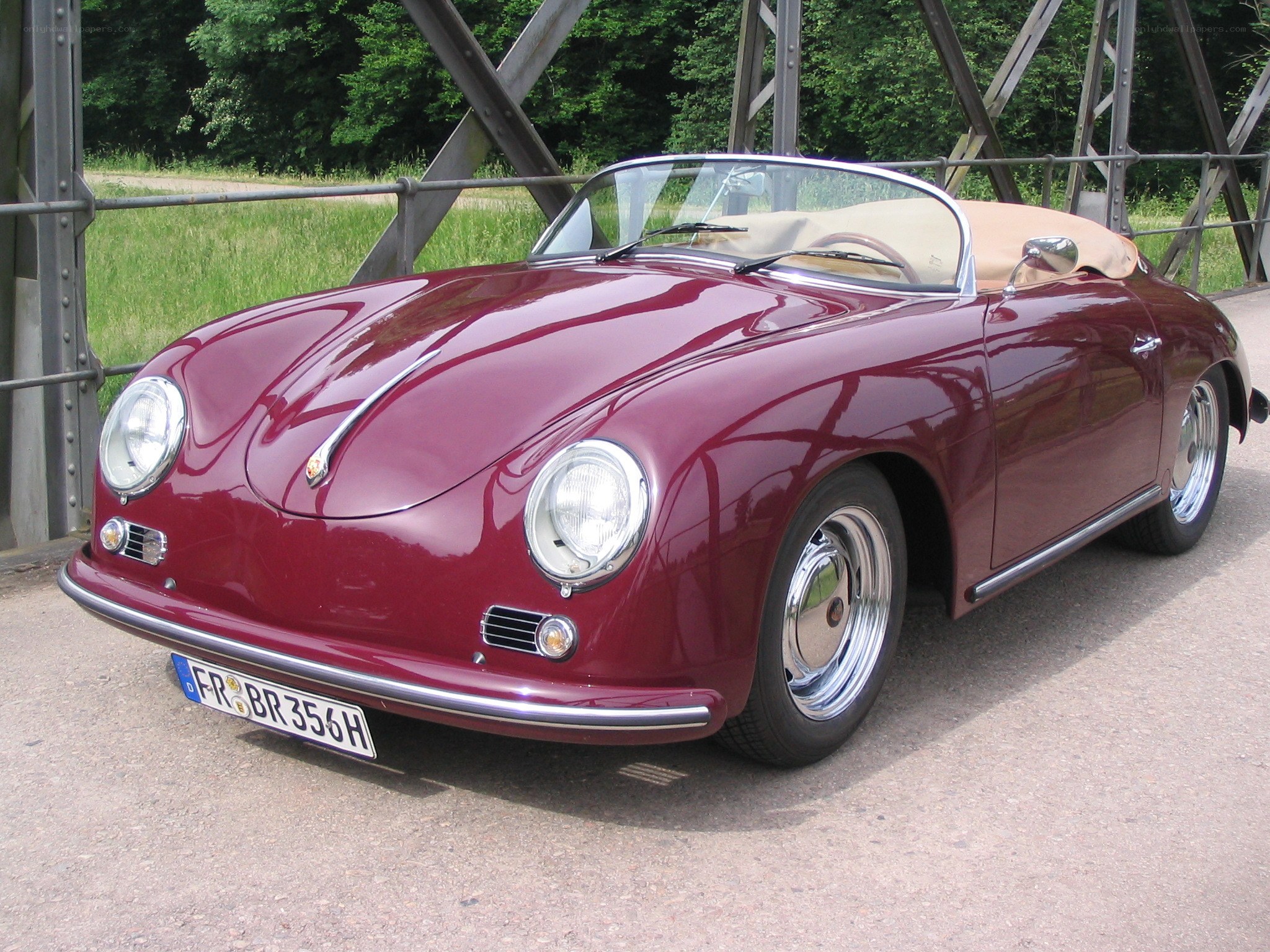 Maroon vintage Porsche convertible