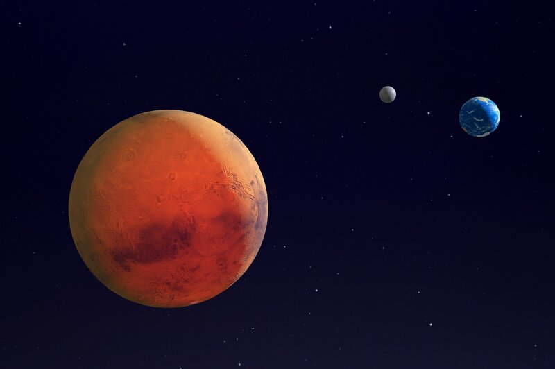 Mars and Earth in Space