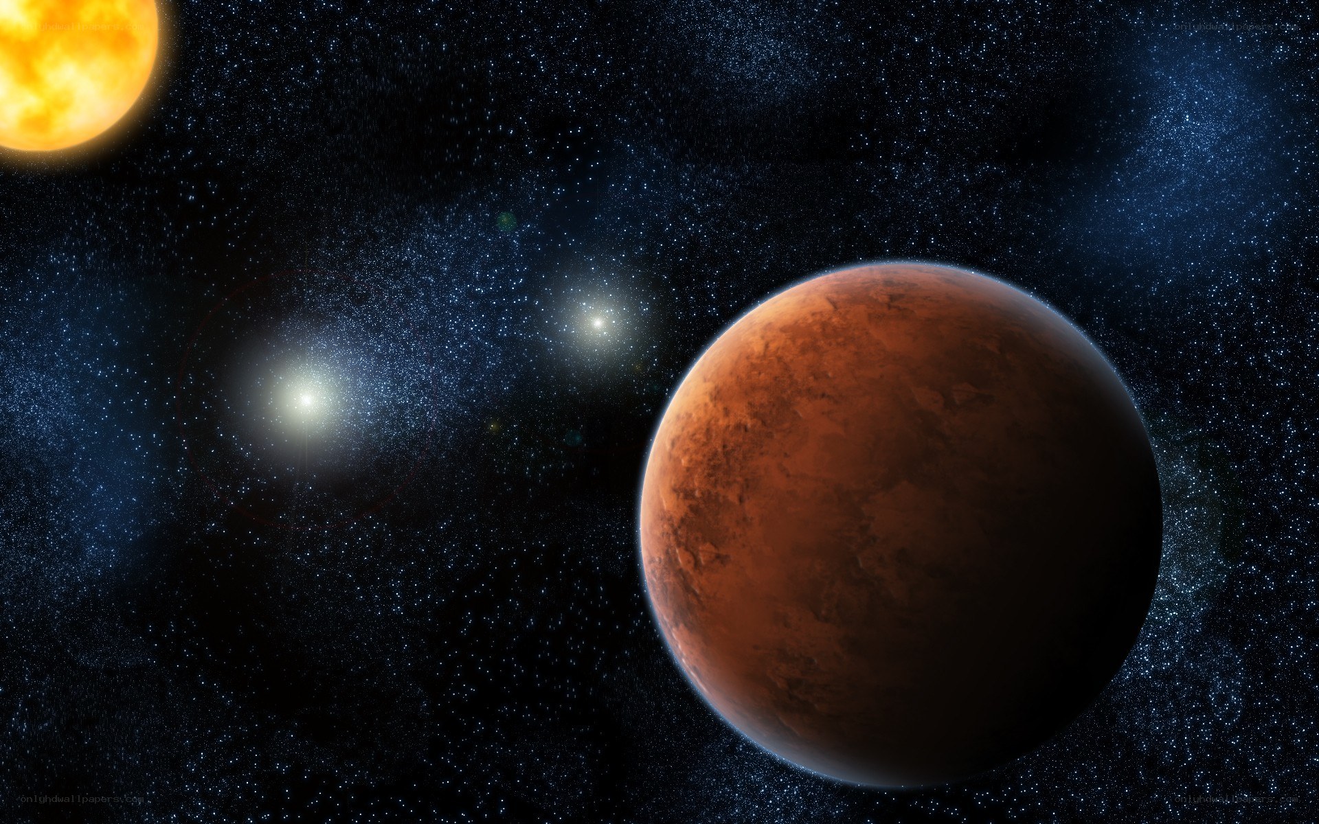 Mars and stars in space