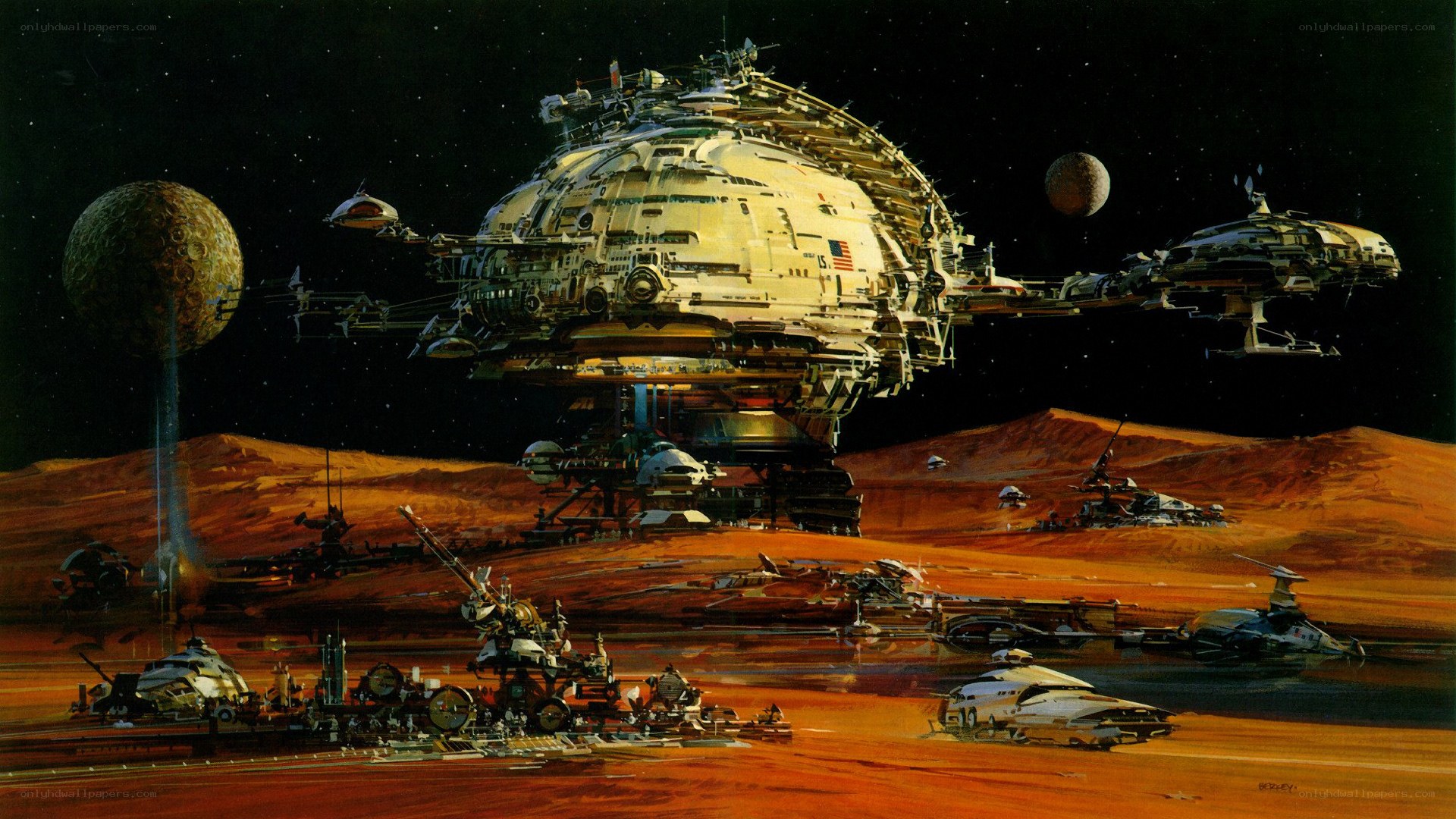Mars base with orbital station