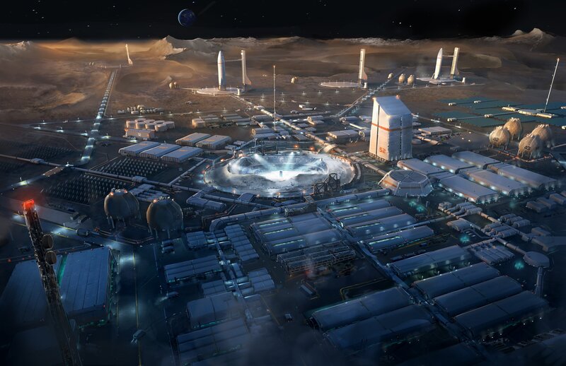 Mars Colony at Night