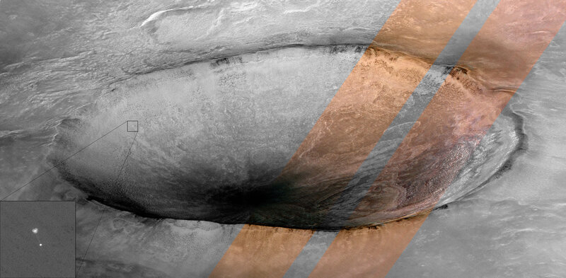 Mars crater with inset image