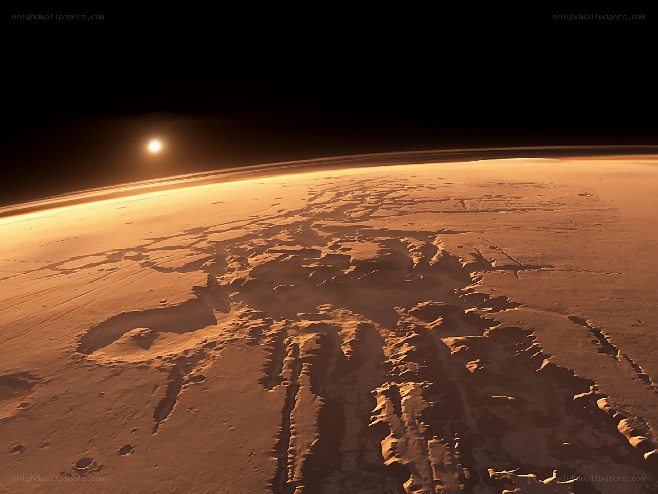 Mars from orbit at sunrise