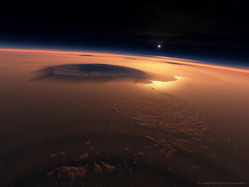 Mars from orbit at sunset