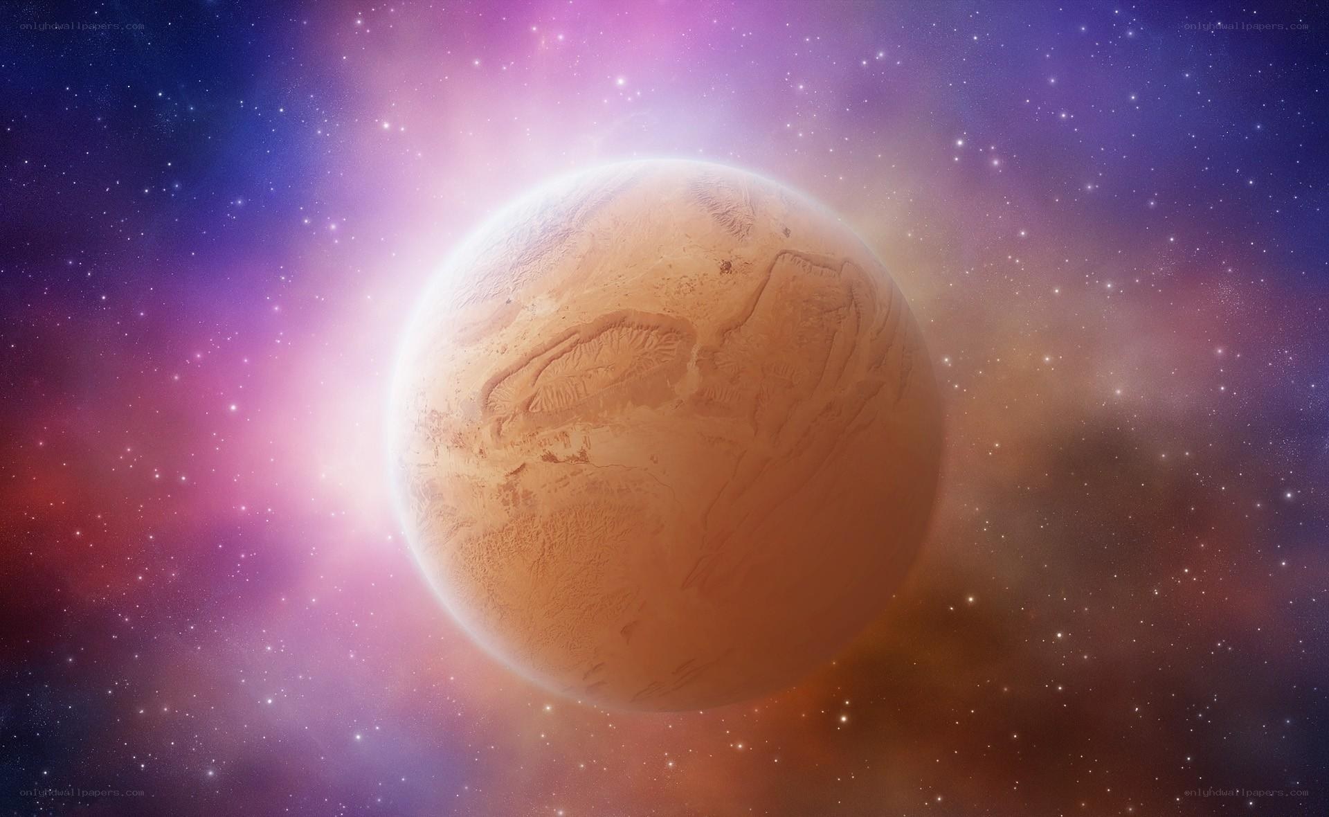 Mars in a colorful nebula