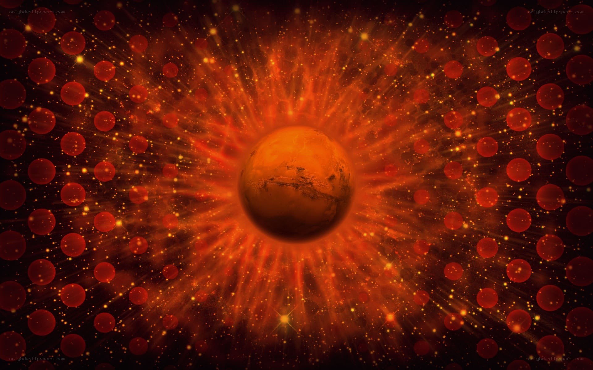 Mars in a fiery cosmos