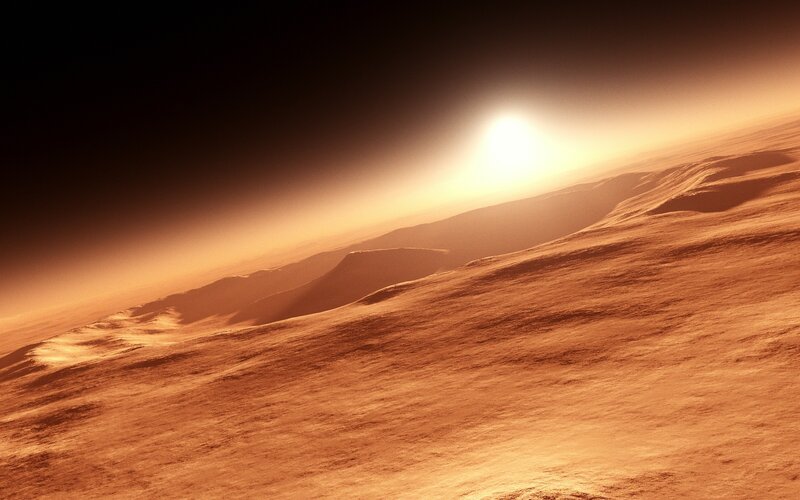 Mars landscape at sunset