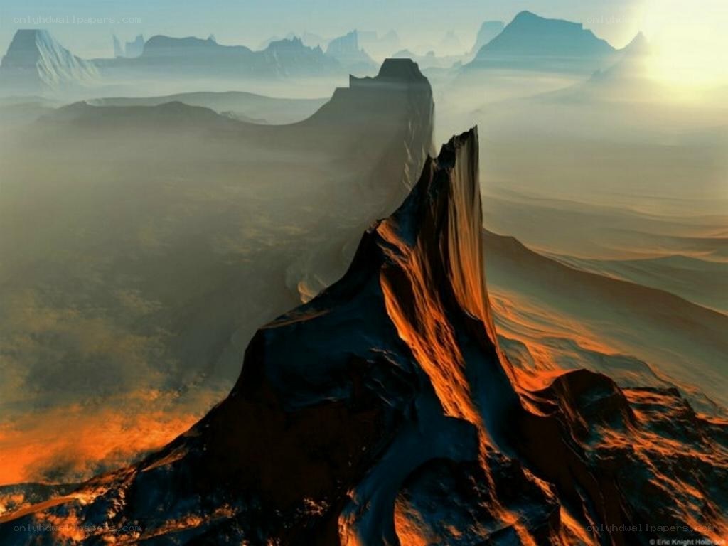 Mars-like landscape at sunrise