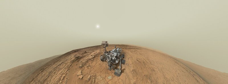 Mars Rover on Red Planet — Brown, Desolate, Photograph, Dusty Sky