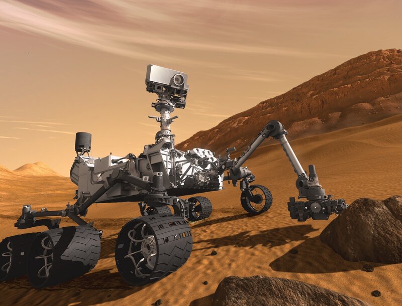 Mars Rover on Red Planet — Orange, Desolate, 3d Render, Sand Dunes